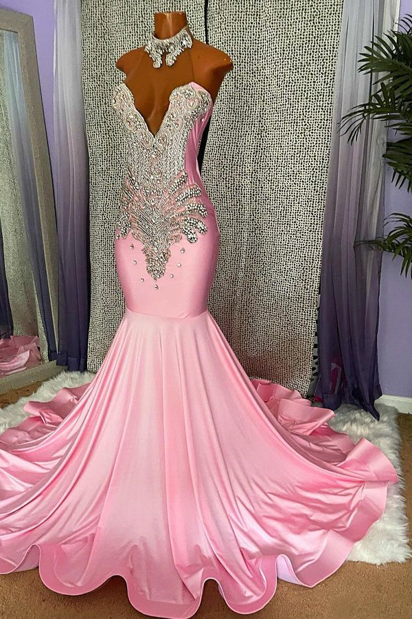 Chic High-Neck Sleeveless Mermaid Prom Dress With Beading