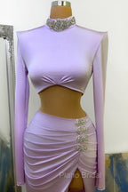 Chic High Split Long Sleeve Formal Prom Dresses Mermaid High Neck Online