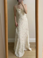 Chic Ivory Fitted Spaghetti Strap Sequined Long Formal Prom Dresses Bridesmaid Dresses