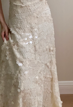Chic Ivory Fitted Spaghetti Strap Sequined Long Formal Prom Dresses Bridesmaid Dresses