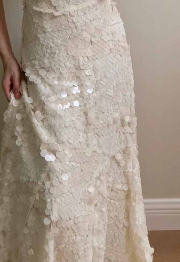 Chic Ivory Fitted Spaghetti Strap Sequined Long Formal Prom Dresses Bridesmaid Dresses