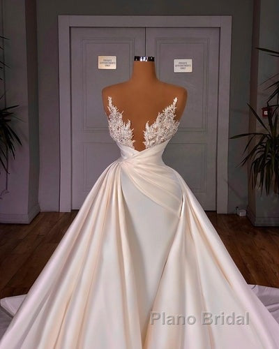 Chic Long A-line Cathedral Sleeveless V-neck Satin Wedding Dresses Secondary image
