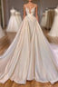 Chic Long A-line Cathedral Sleeveless V-neck Satin Wedding Dresses