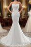 Chic Long Mermaid Strapless Lace Appliques Wedding Dress