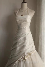 Chic Mermaid Halter Satin Ivory Long Wedding Dresses Bridal Dresses