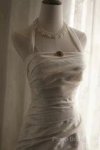 Chic Mermaid Halter Satin Ivory Long Wedding Dresses Bridal Dresses