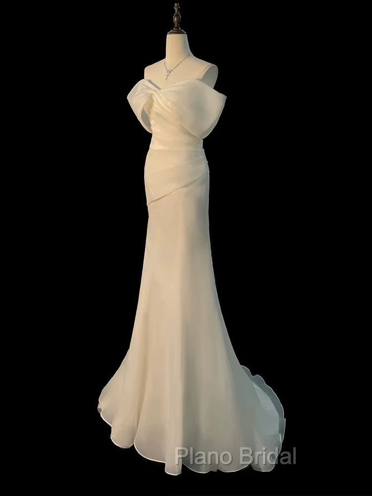 Chic Mermaid Off The Shoulder Short Sleeves Ivory Chiffon Wedding Dresses With Ruffles Secondary image