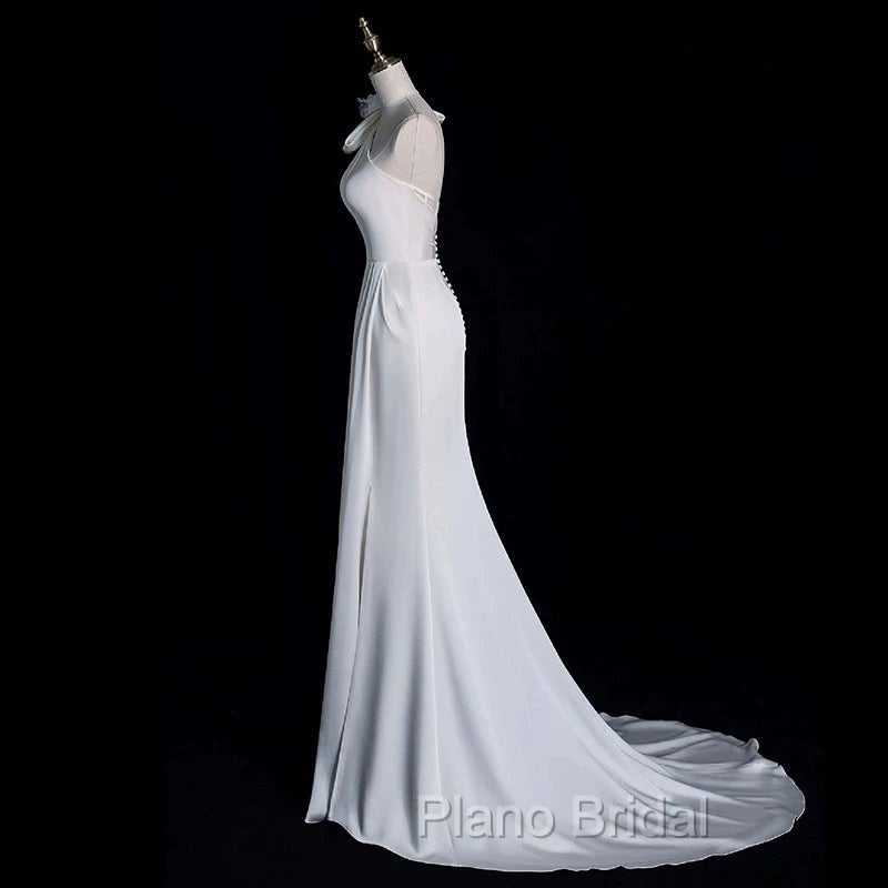 Chic Mermaid One Shoulder Sleeveless Ivory Chiffon Wedding Dresses With Flowers Secondary image