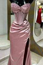 Chic Mermaid Spaghetti StrapsSatin  Long Formal Dresses With Beading Wedding Guest Dresses