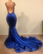 Chic Mermaid Spahgetti-Straps Openback Velvet Applique Formal Prom Party Gowns
