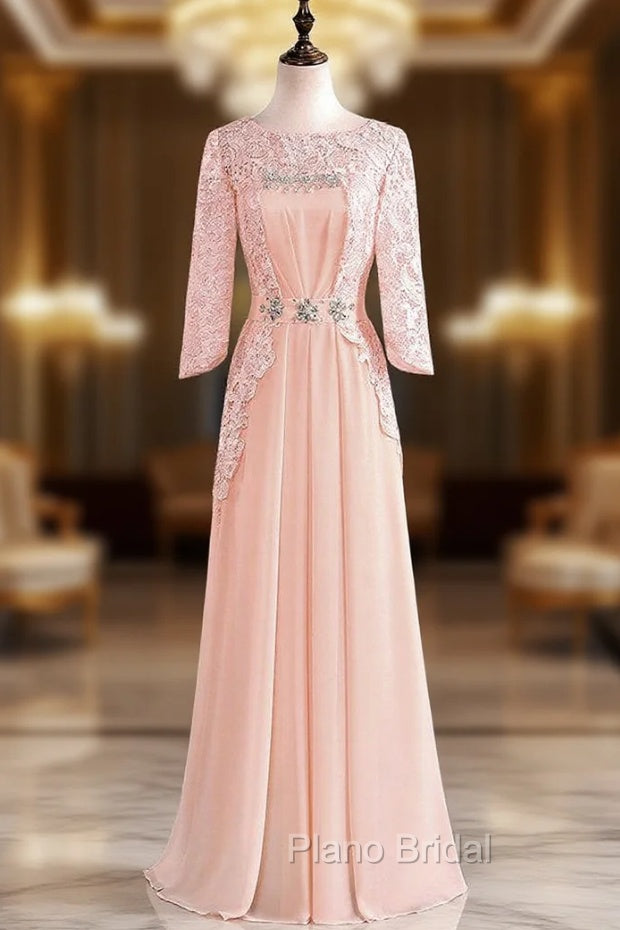 Chic O-neck Lace Sleeve Chiffon Long Mother Of The Bride Dresses Plus Size Main image