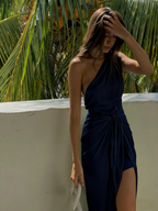 Chic One Shoulder Satin Party Dresses Long Formal Prom Dresses Formal Evening Dresses