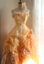 Chic orange heart-shaped neckline handmade flower beading irregular layered skirt A-line wedding dress