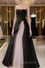 Chic Pink and Black Satin with Tulle Formal Prom Dresses, A-line Long Party Dresses