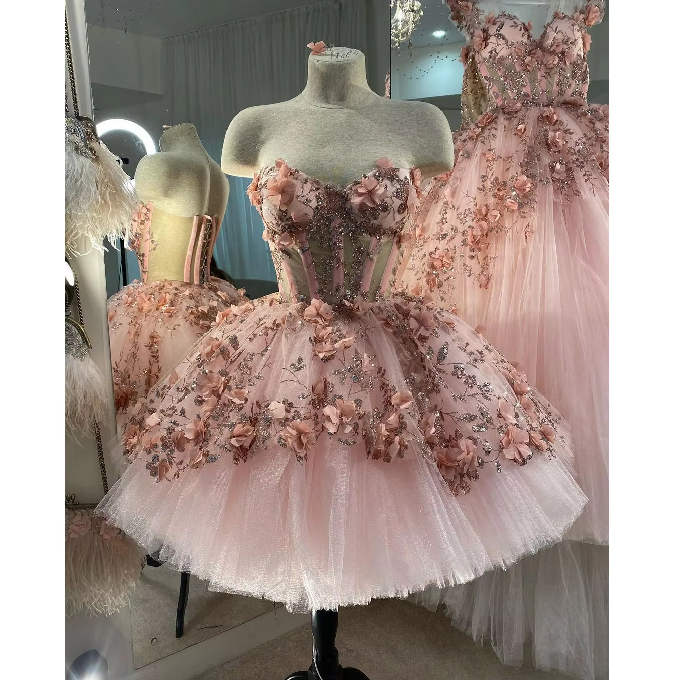 Chic Pink Formal Prom Dresses Hand Made Flowers 18Th Birthday Outfits Secondary image