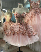 Chic Pink Formal Prom Dresses Hand Made Flowers 18Th Birthday Outfits