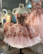 Chic Pink Formal Prom Dresses Hand Made Flowers 18Th Birthday Outfits
