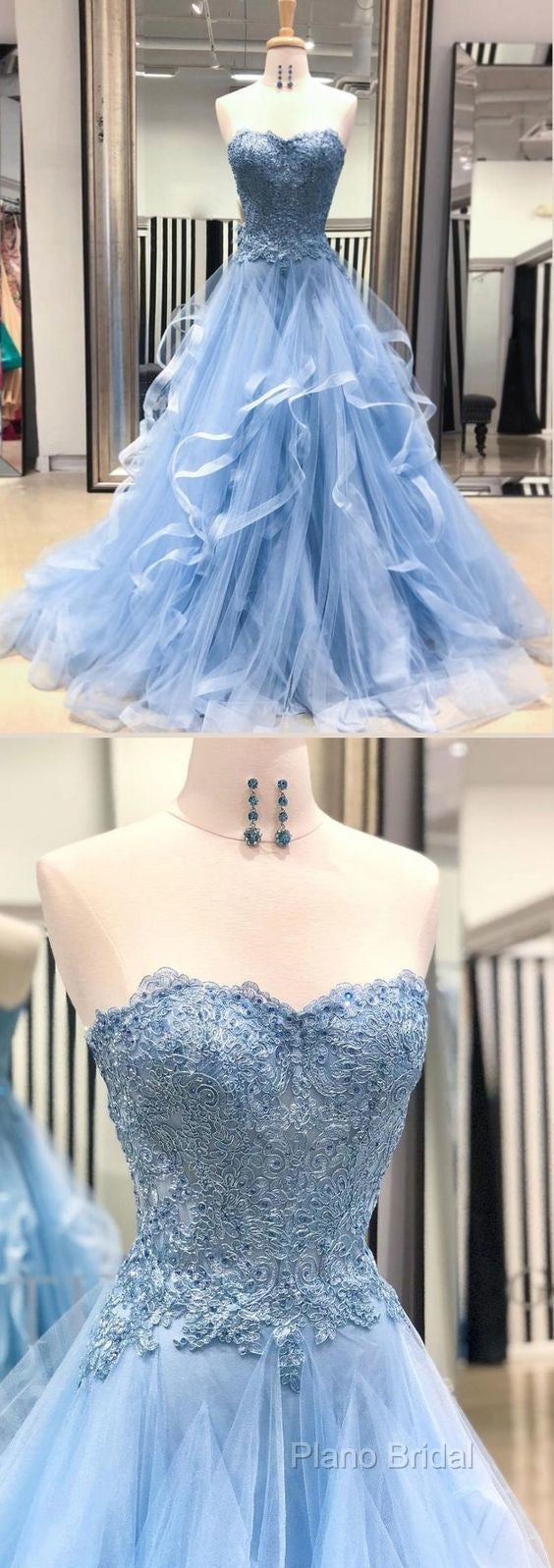 Chic Formal Prom Dresses Sweetheart Sky Blue Ruffles Aline Lace Formal Prom Dresses Secondary image