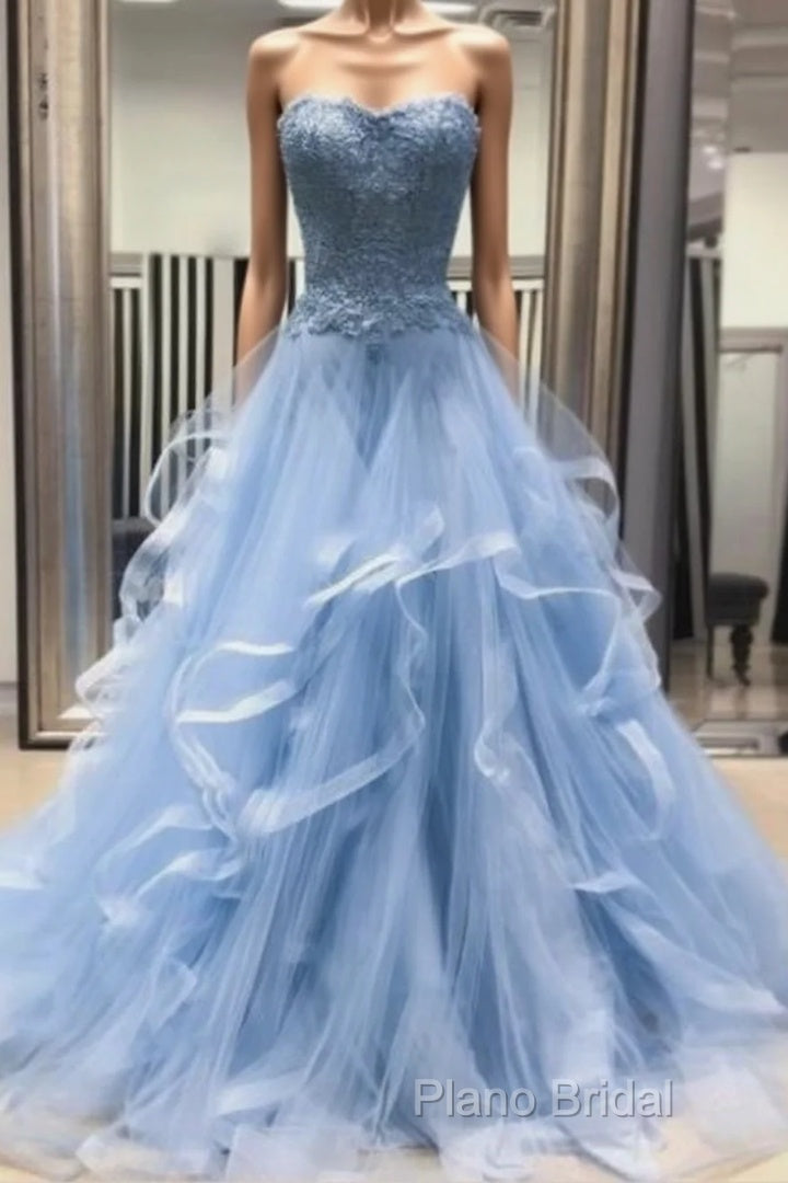 Chic Formal Prom Dresses Sweetheart Sky Blue Ruffles Aline Lace Formal Prom Dresses Main image