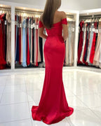 Chic Red Off-The-Shoulder Mermaid Prom Dresses Split Long Evening Gowns