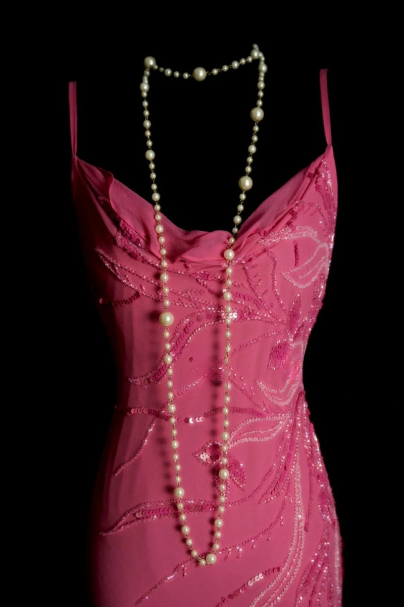 Chic Sheath Short  Formal Prom Dresses Chiffon Beaded Hot Pink Birthday Dresses Sleeveless Formal Evening Dresses Secondary image