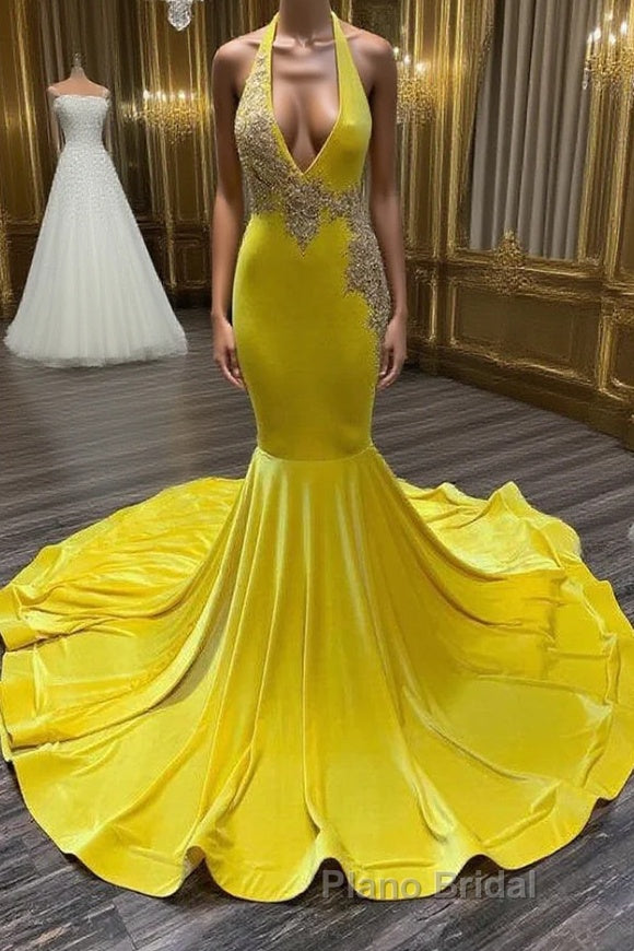 Chic Sleeveless Halter Backless Mermaid Formal Prom Dress