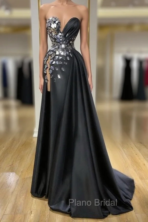 Chic Sweetheart Crystal Long Formal Prom Dresses With Split Online Main image