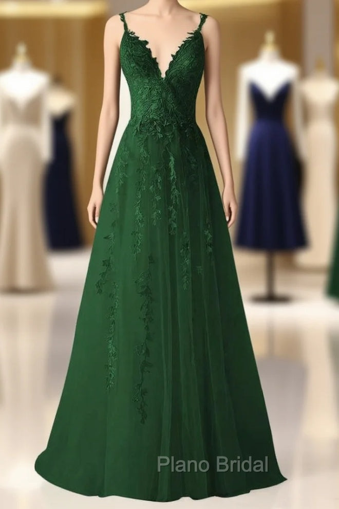 Chic Tulle Appliques Formal Prom Dresses Long Ball Gown V Neck Lace Formal Dresses for Women Wedding Gowns