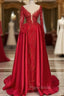 Chic V-neck Lace Formal Prom Dresses Evening Gown With Long Sleeves