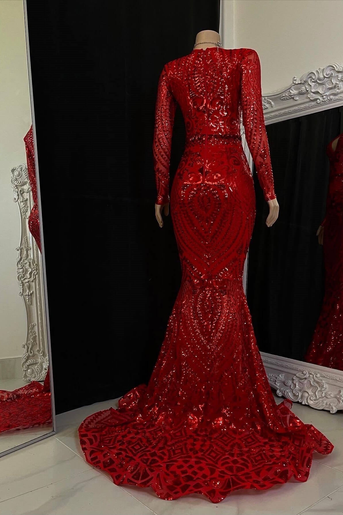 Chic V-Neck Long Sleeves Mermaid Prom Dresses Sheath Long With Zipper Secondary image