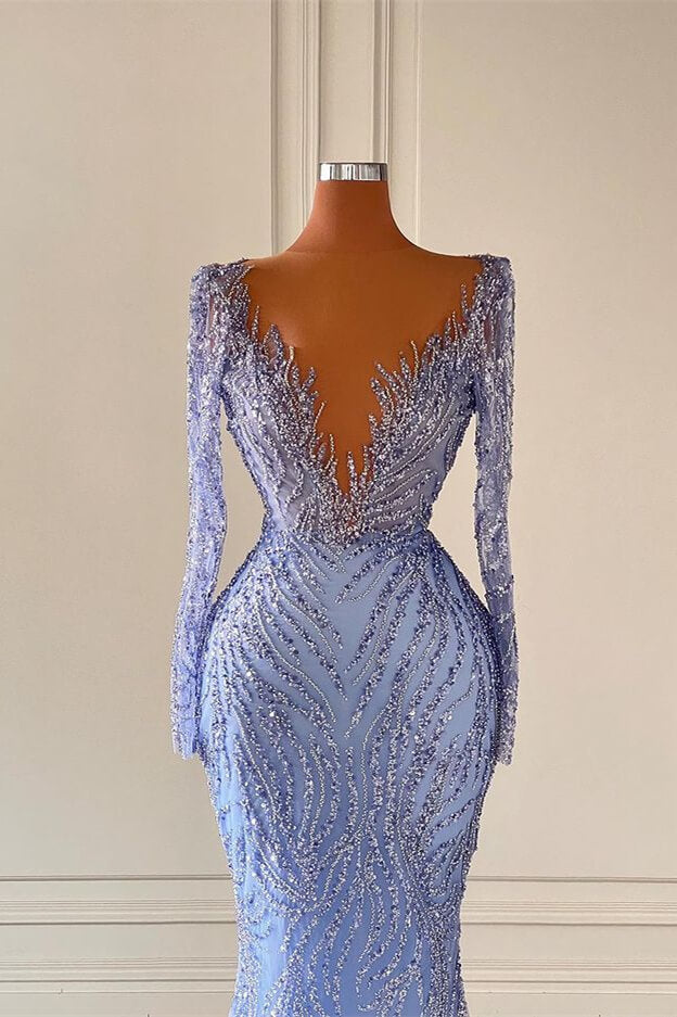 Chic V-Neck Long Sleeves Mermaid Prom Dresses With Beads Secondary image