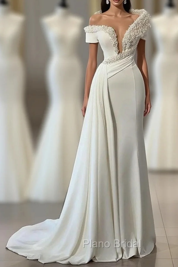Chic V-neck Off-the-shoulder Beading Sleeveless Mermaid Bridal Dresses Main image