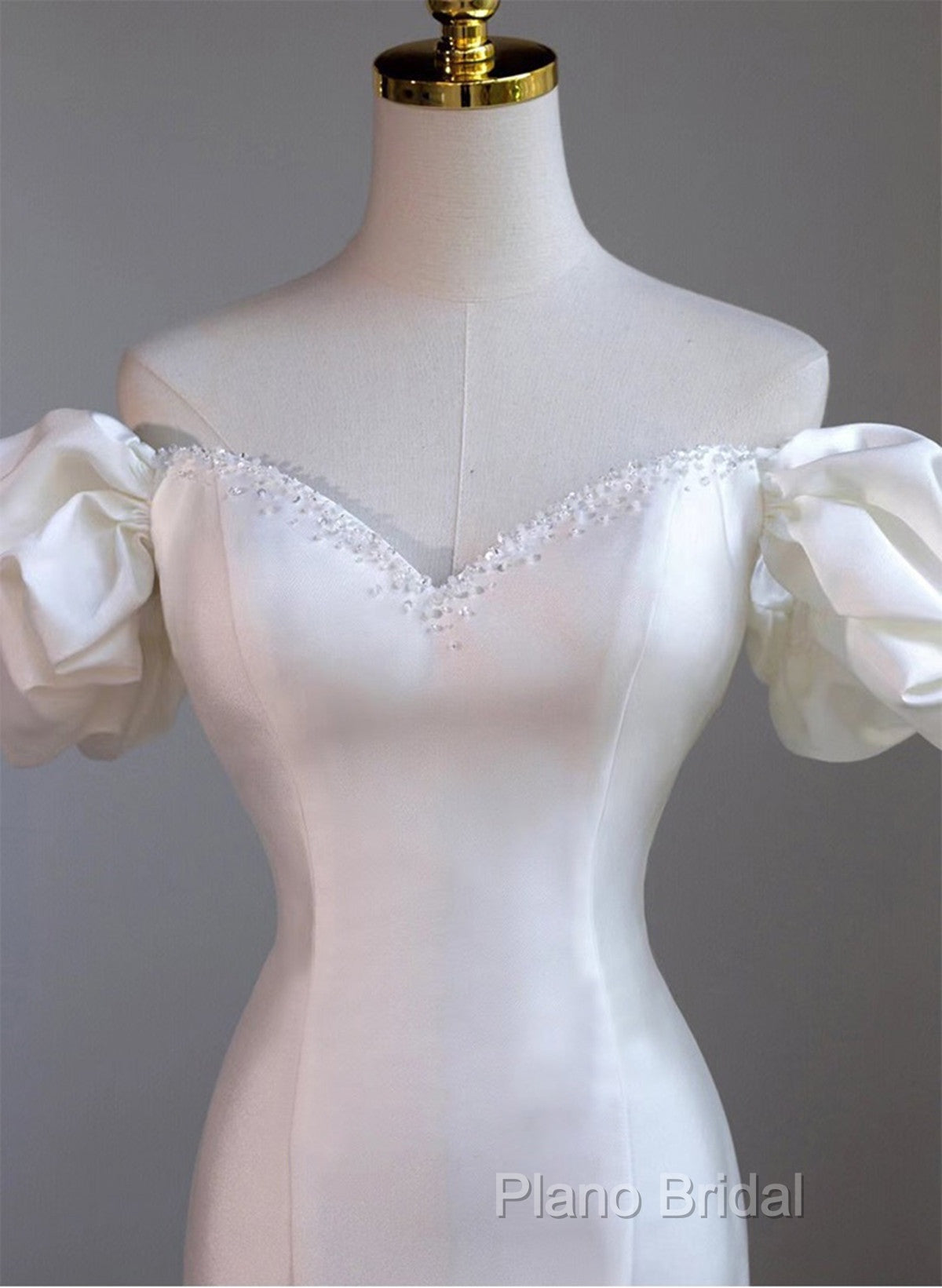 Chic White Satin Sweetheart Beaded Wedding Party Dresses, White Satin Formal Dresses Secondary image