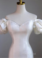 Chic White Satin Sweetheart Beaded Wedding Party Dresses, White Satin Formal Dresses