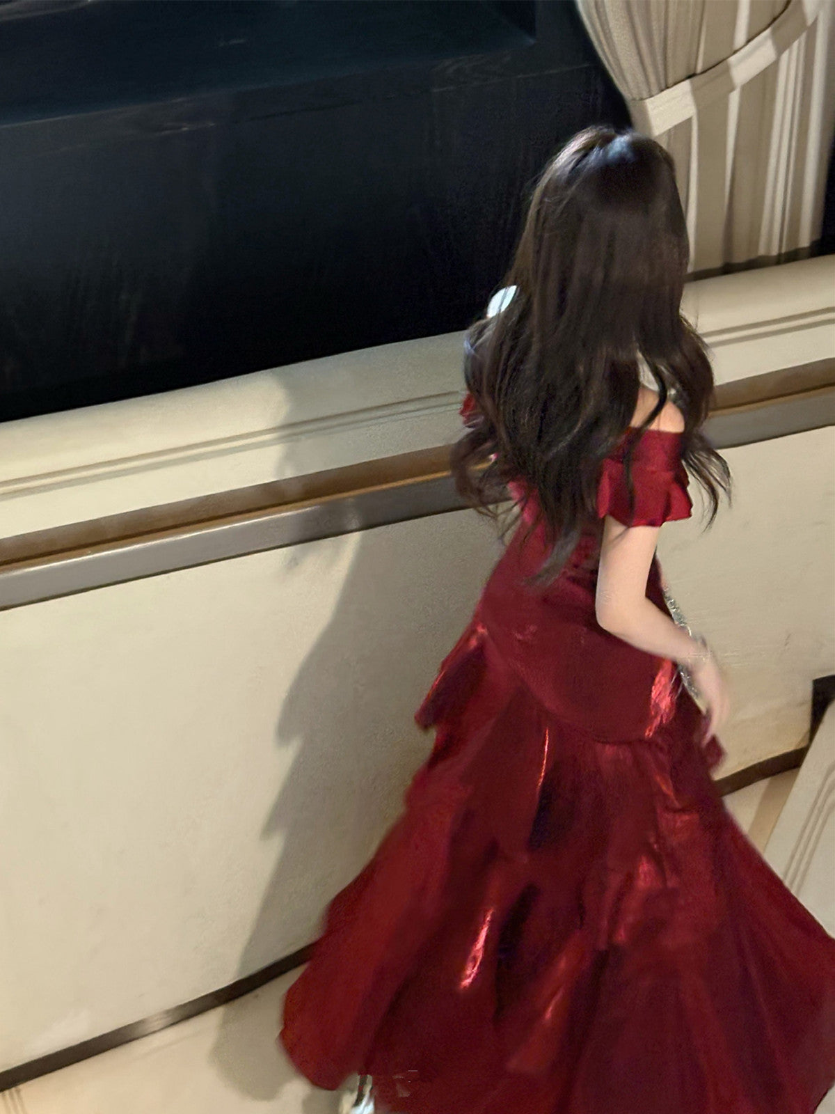 Chic Wine Red Off Shoulder Satin Layers Long Formal Prom Dresses, Wine Red V-Neckline Formal Evening Dresses