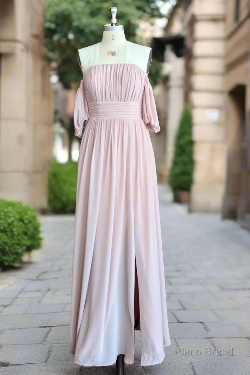 Chiffon Bridesmaid Dresses Long Off Shoulder Formal Gowns Ruffle Wedding Guest Dresses with Slit Secondary image