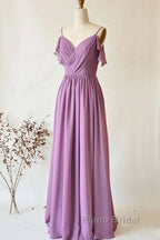 Chiffon Dusty Purple Wedding Guest Dresses Straps Long Bridesmaid Dresses