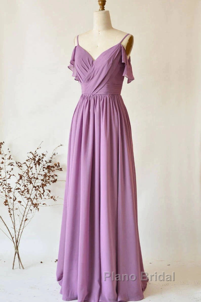 Chiffon Dusty Purple Wedding Guest Dresses Straps Long Bridesmaid Dresses