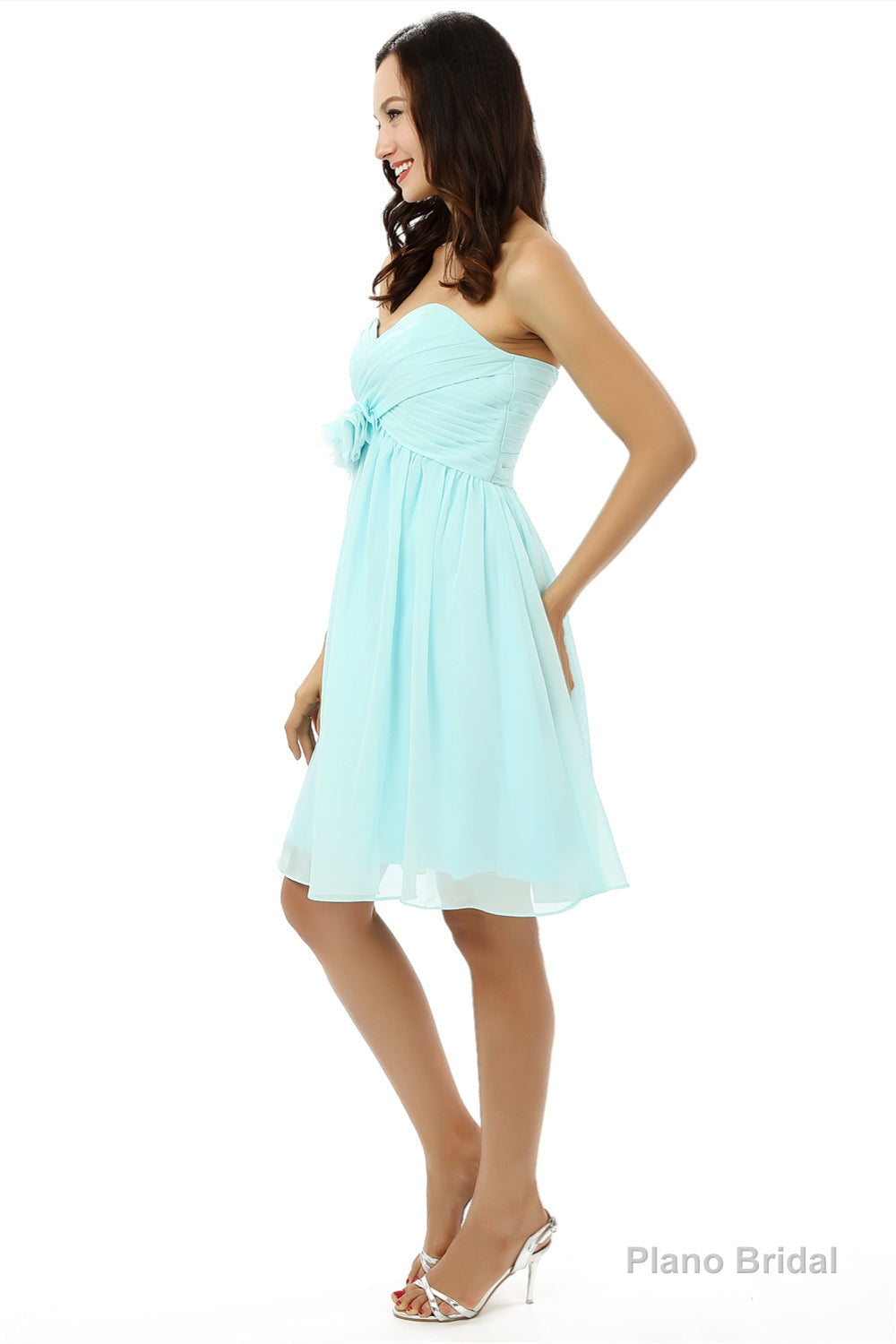 Chiffon Floral Knee Length Short Bridesmaid Dresses