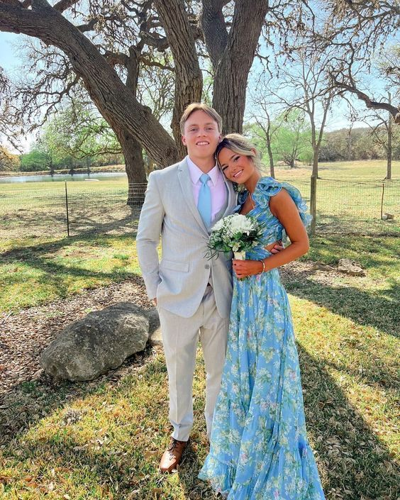 Blue Elegant Chiffon Floral Long Formal Prom Dresses Formal Evening Gown Garden Party Dresses Secondary image