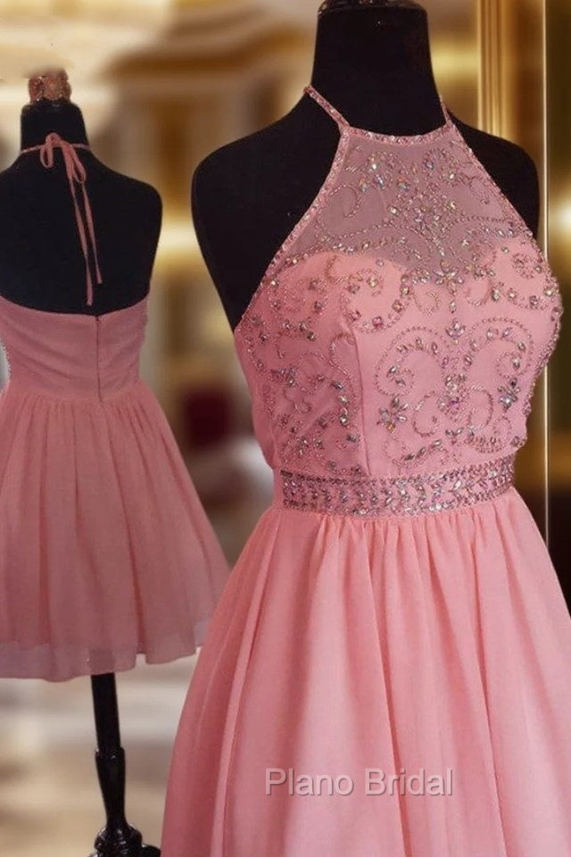 Chiffon Halter Short Dresses with Bead Deets Main image