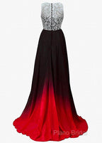 Chiffon Jewel Neckline Ombre A-Line Formal Dresses