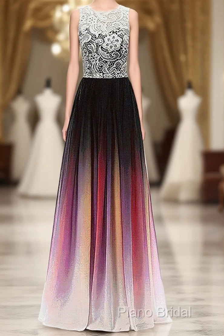 Chiffon Jewel Neckline Ombre A-Line Formal Dresses