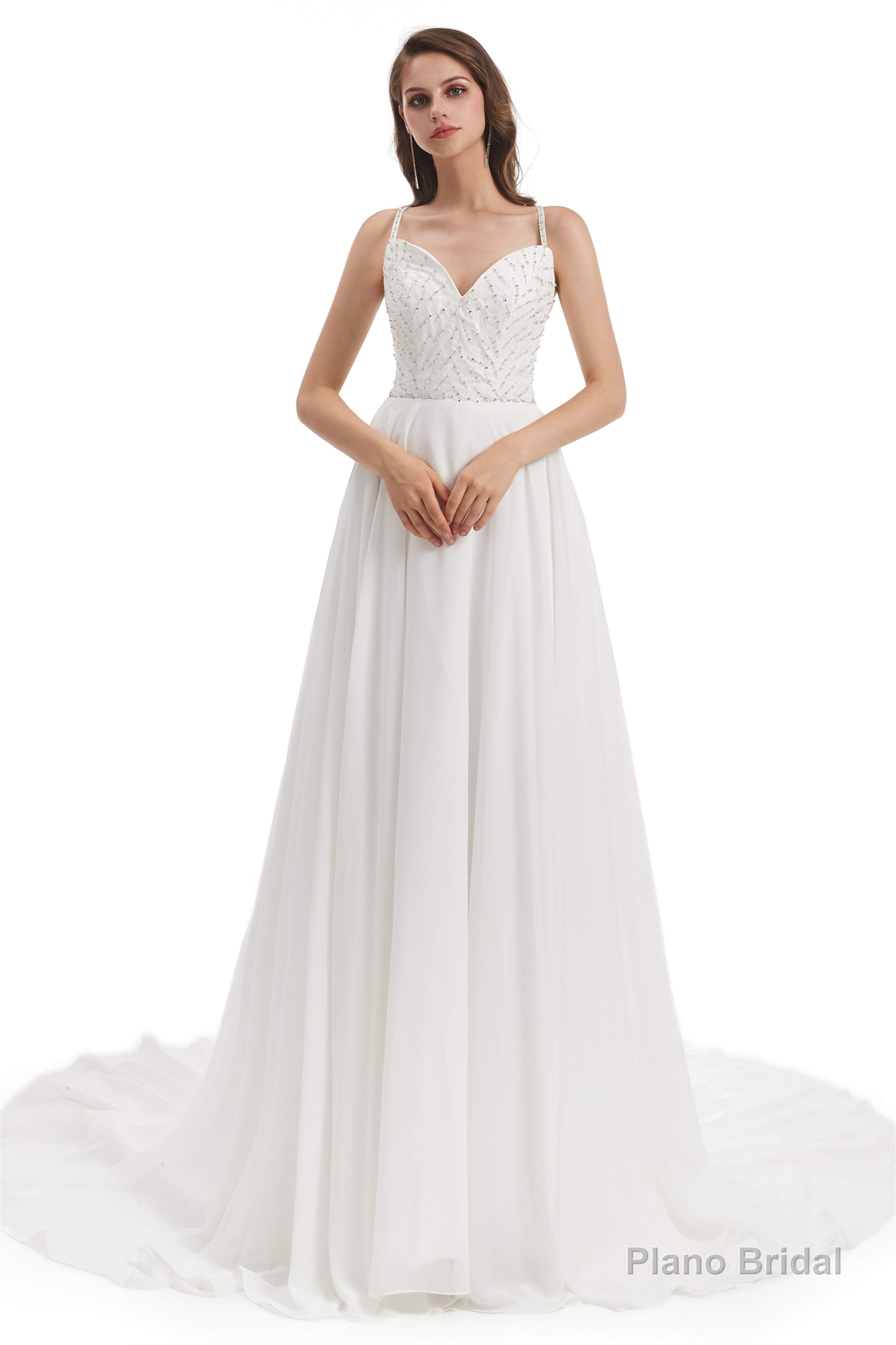 Chiffon Lace Spaghetti Straps Beading Wedding Dresses Secondary image