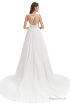 Chiffon Lace Spaghetti Straps Beading Wedding Dresses