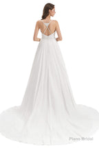 Chiffon Lace Spaghetti Straps Beading Wedding Dresses