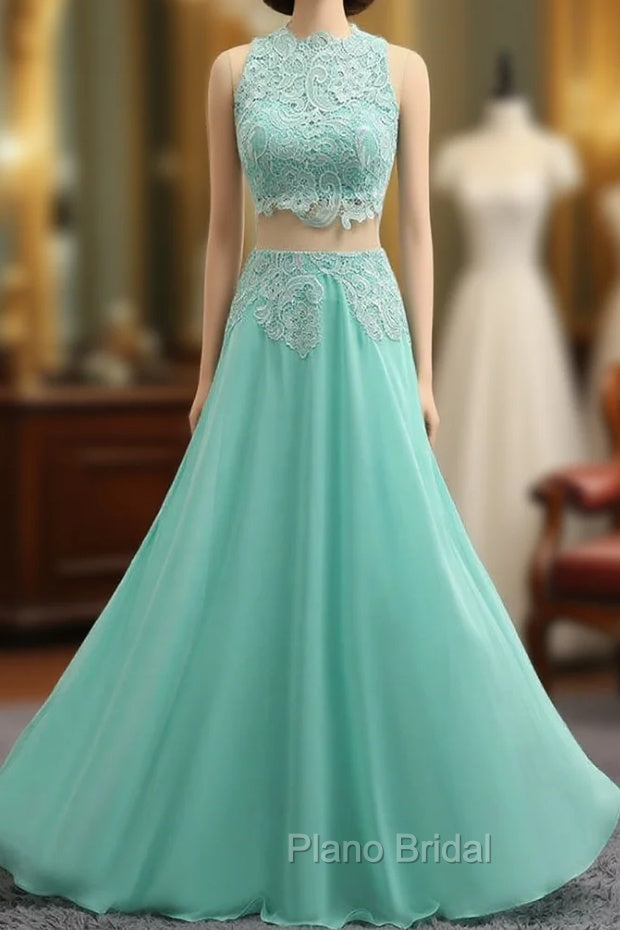 Chiffon Lace Two Pieces Long Formal Prom Gown Evening Dresses Evening Gown Main image