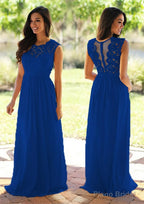 Chiffon Long/Floor-Length A-Line/Princess Sleeveless Bateau Zipper Prom Dresses With Appliqued