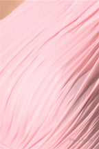 Chiffon Pink One Shoulder Long Bridesmaid Dresses