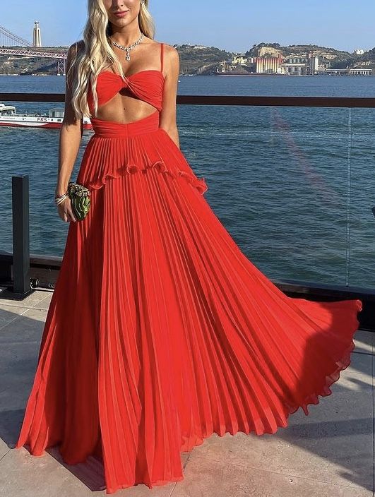 Chiffon Formal Prom Dresses Spaghetti Strap Floor Length Sleeveless Formal Evening Dresses Main image
